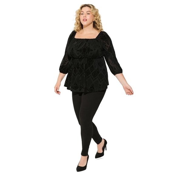 NWT Womens Plus Size 2X Torrid Flocked Mesh Square Neck Puff Sleeve Peasant Top - Picture 5 of 5